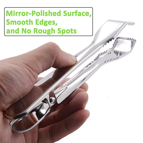 HINMAY Ice Tongs for Ice Bucket 6-3/4 Inch - Set of 2 - Premium 18/8 Stainless Steel Ice Tongs with Teeth for Ice Sugar Cu...