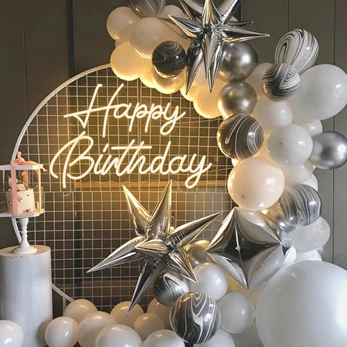 HMT Happy Birthday Neon Sign for Backdrop Wall Decor Large Size 22×16.9 Inch Happy Birthday LED Neon Lights for Birthday P...