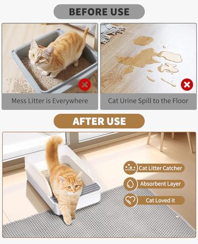 Fostanfly Cat Litter Mat - Extra Large XL 45"x 27" Cat Litter Trapping Mat, Machine Washable Double Layer Design, Urine & ...