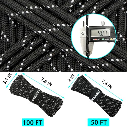 VVAAGG Reflective Paracord Rope 100FT, 7 Strand Nylon para Cord Lanyard Utility 550 Parachute Cord, 4mm Thin Tent Rope for...