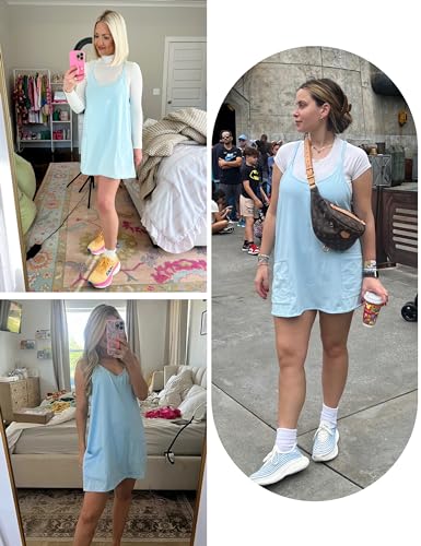 Lianlive Women Athletic Mini Dresses Built-in Shorts Set Summer Sleeveless Sundress Hot Shot Mini Dress