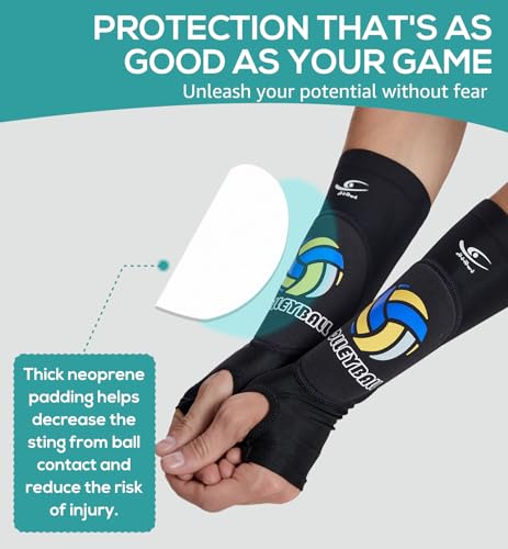 HiRui Volleyball Arm Guards Arm Sleeves, Passing Forearm Sleeves with Protection Pads and Thumb Hole for Kids Youth Women Men