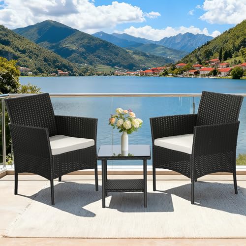 FDW Wicker Outdoor Furniture Patio Furniture Set of 3 Rattan Patio Chairs Outdoor Chairs Patio Conversation Set with Coffe...