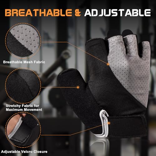 sunnex Workout Gloves for Women - Breathable Weight Lifting Gloves with Non-Slip Silicone Padding, Fingerless Gym Gloves f...