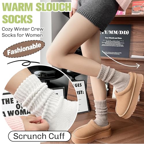 EBMORE Merino Wool Slouch Boot Socks Thermal Warm Winter Thick Scrunch Cozy Crew Socks for Women 4 Pairs