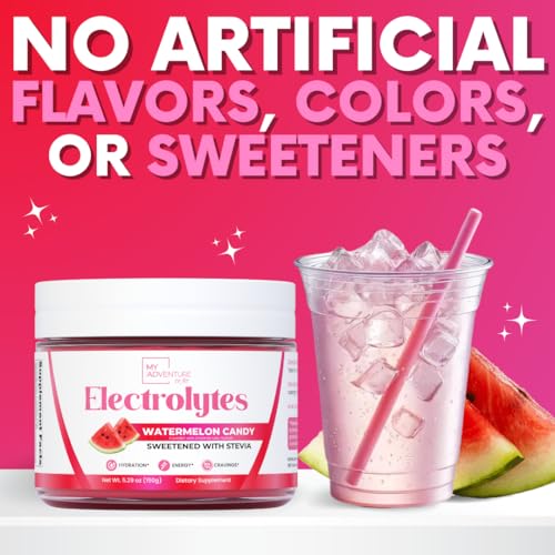 Watermelon Candy Electrolytes Powder – Sugar-Free Hydration Drink Mix with 623 mg Potassium – Clean Ingredients – Vegan, K...