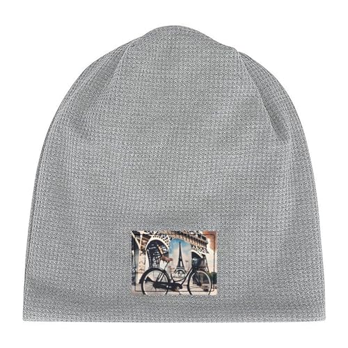 Romantic Paris Eiffel Tower Bycicle Print Lightweight Waffle Pullover Hat Men Women Winter Headwear Outdoor Camping Travel