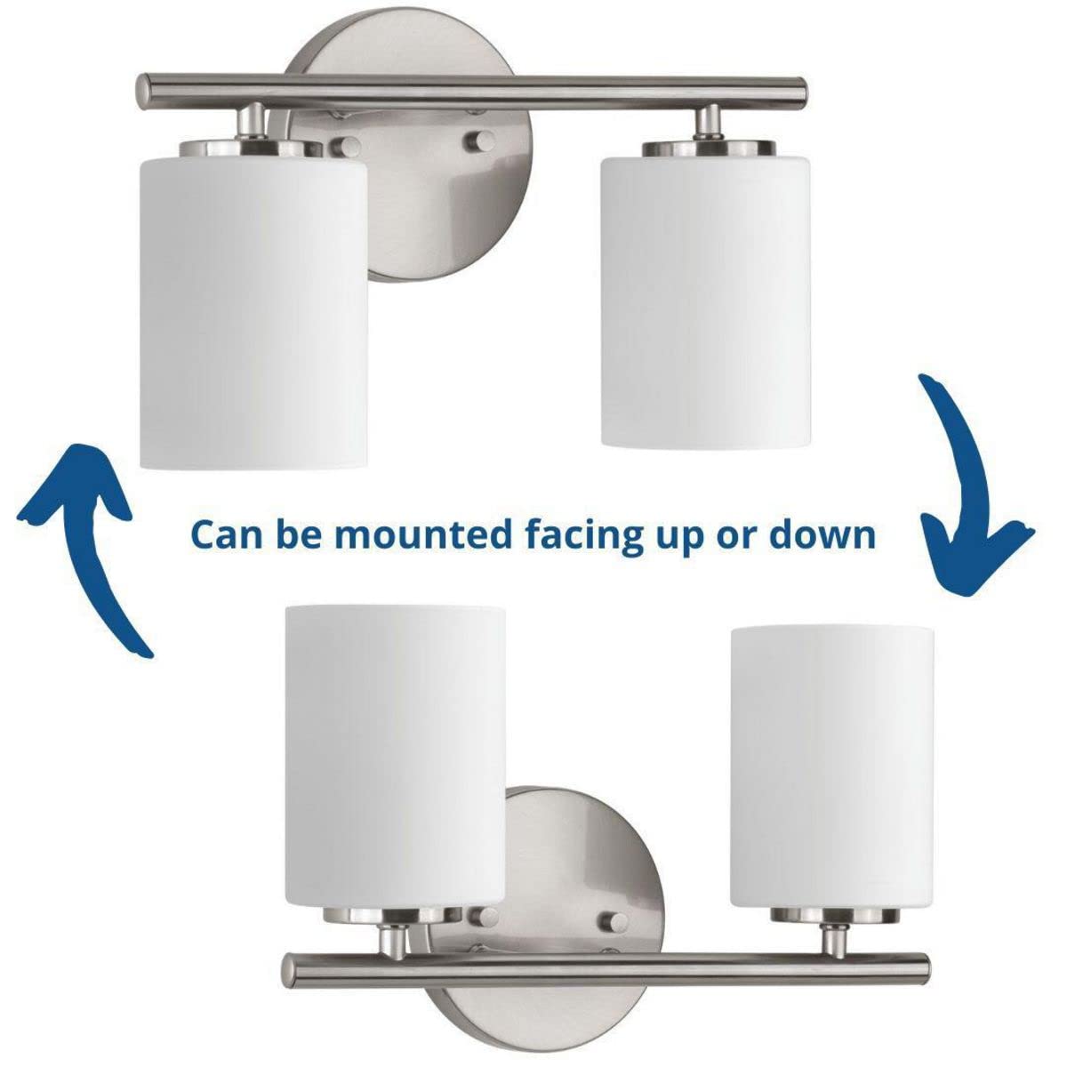 Progress Lighting 2-Light Modern Bath Vanity Light, Etched White Glass, Brushed Nickel, Model P2158-09