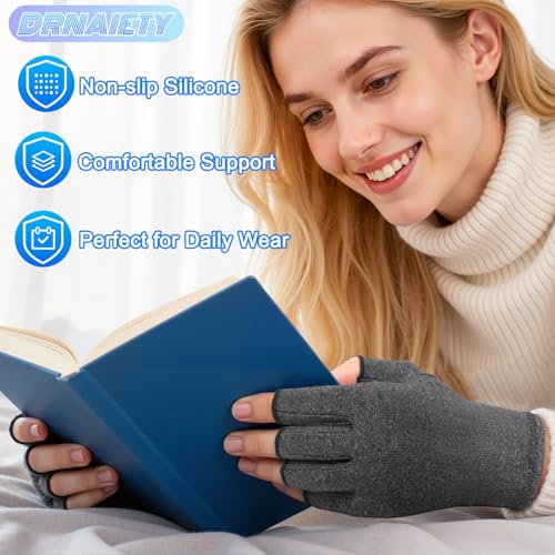 DRNAIETY 2 Pairs Arthritis Compression Gloves- for Hand Arthritis, Carpal Tunnel Pain, Rheumatoid Arthritis, RSI, Fingerle...