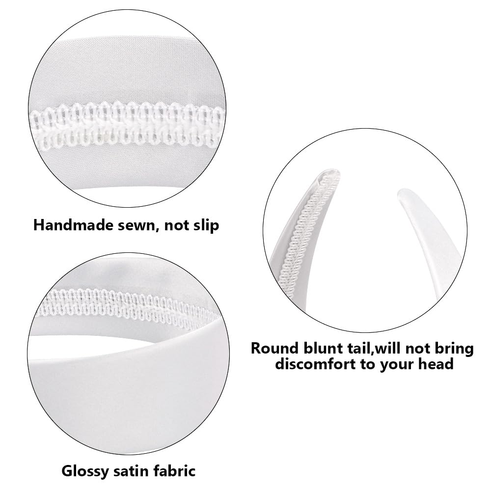 AHONEY White Headband for Women Girls Satin Silk Headband Non Slip 1.57  Wide Plain Head Band Solid Hair Band DIY Halloween Holi