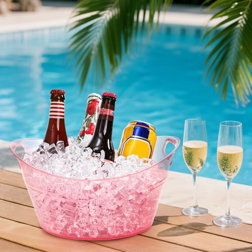 ZAVOOS 6 Pack Plastic Ice Bucket, 4.5 Liter Small Champagne Bucket with Tongs Handle, Colorful Oval Storage Tub Drink Buck...