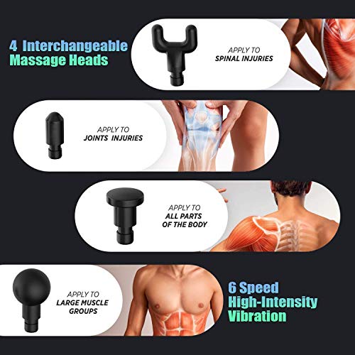 AHCS 6 Speeds Massage Gun, Cordless Handheld Deep Tissue Muscle Massager, Chargeable Percussion Device Super Quiet