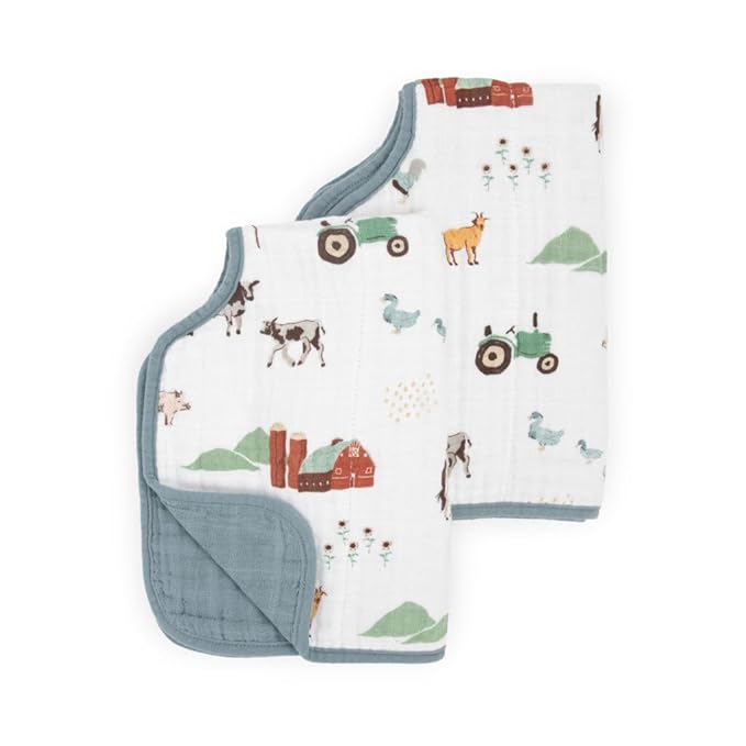 Little Unicorn Ultra-Absorbent Premium Burp Cloth 2 Pack | Soft on Baby's Skin | Larger Size | Ergonomic Design | Set of 2 (Farmyard)