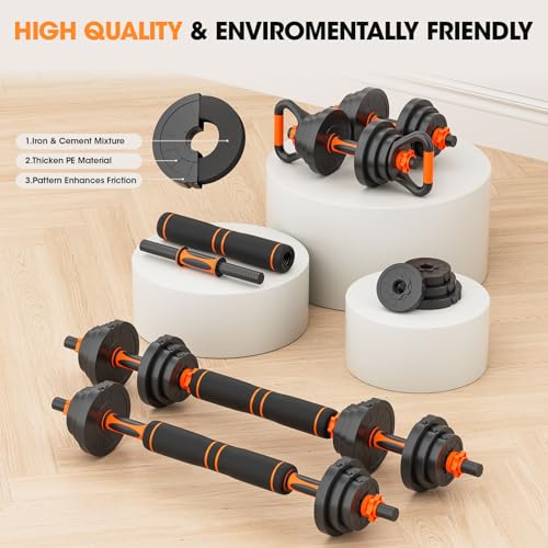 Stepwaver Adjustable Dumbbell Set 20LBS/50LBS/70LBS/90LBS Free Weights Dumbbells,4 in1 Weight Set,Dumbbell, Barbell, Kettl...