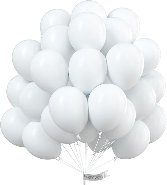 PartyWoo White Balloons 100 pcs 10 Inch Matte White Latex Helium Balloons for Wedding Bridal Graduation Engagement Baby Sh...