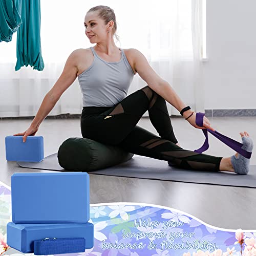 Wettarn 30 Pack Yoga Block and Strap Set 15 Pcs Non-Slip Yoga Blocks with 15 Pcs Metal D Ring Stretching Exercise Workout ...