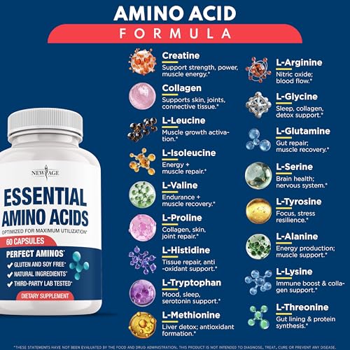 NEW AGE Amino Acid Complex – 20 Aminos with BCAAs, L-Glutamine, L-Arginine & Hyaluronic Acid – Supports Recovery, Energy, ...