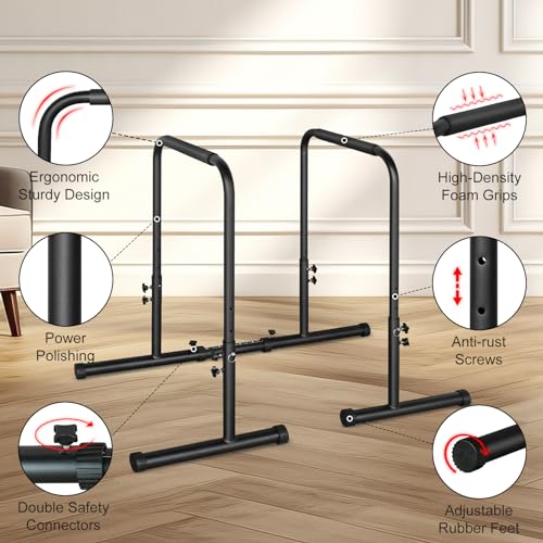 MIUDGIG Adjustable Height Parallel Push Up Stand, Dip Stand Station for Strength Training, Heavy Duty Steel Parallel Bar S...