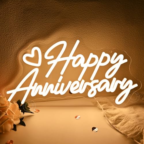 SYLHOME Happy Anniversary Led Neon Light Sign Family Business Celebrate Banner Wall Sign Decor Birthday Wedding Anniversar...