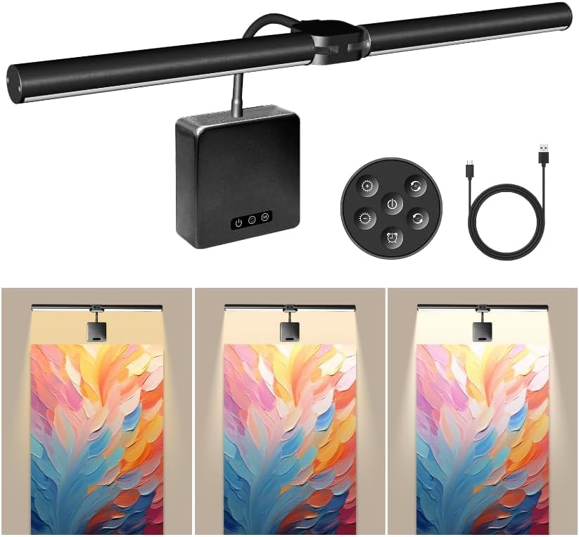 cotaros Metal Picture Light 26in Wireless Dimmable Art Lighting Black, Model AA-1 with Remote and Timer for Wall Decor