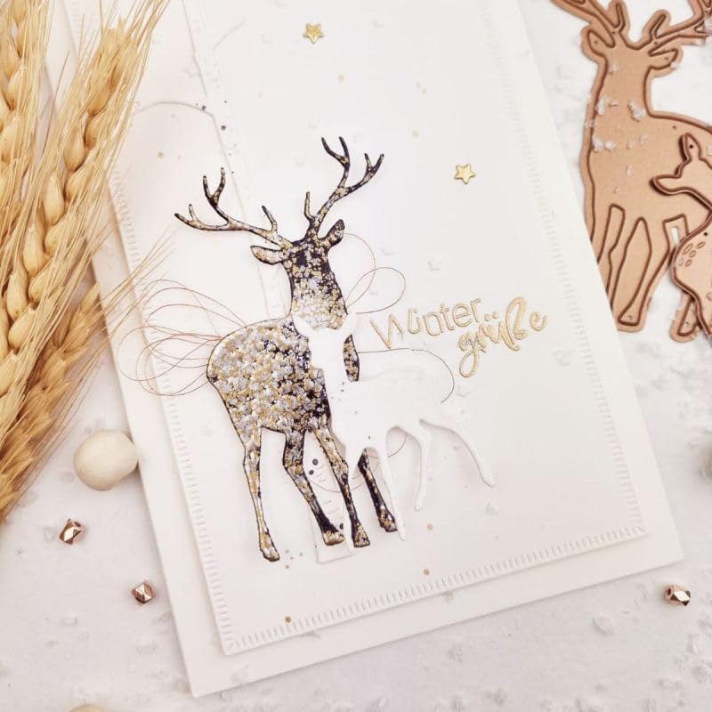 Lapoo Metal Cutting Die for Scrapbooking, 3D Backgrounds Frame New Cutting Dies DIY Album Card Making Decor Paper Metal Die Cuts Party Wedding Decorations (Three Deer 4.1 x 3.5 in)