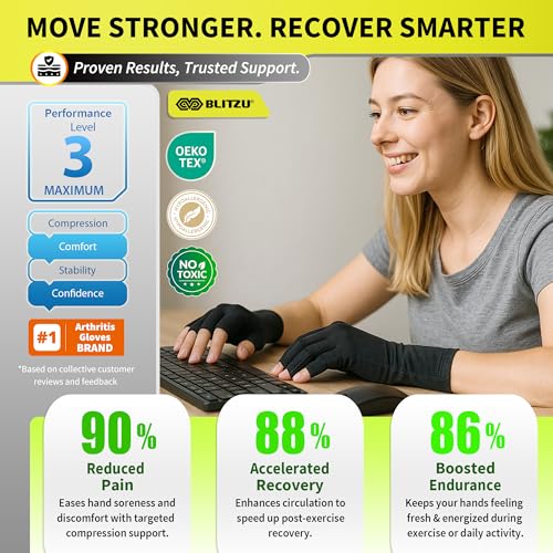 Compression Arthritis Gloves for Women and Men, Fingerless Rheumatoid Arthritis Carpal Tunnel Pain Relief Gloves, Hand Sup...