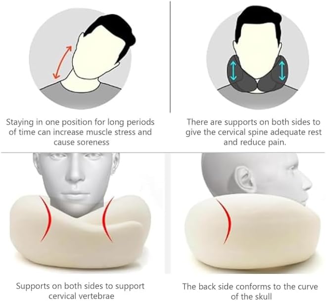 Wander Memory Foam U-Shaped Travel Pillow for Airplane, Trains, Car, Stowable, Grey