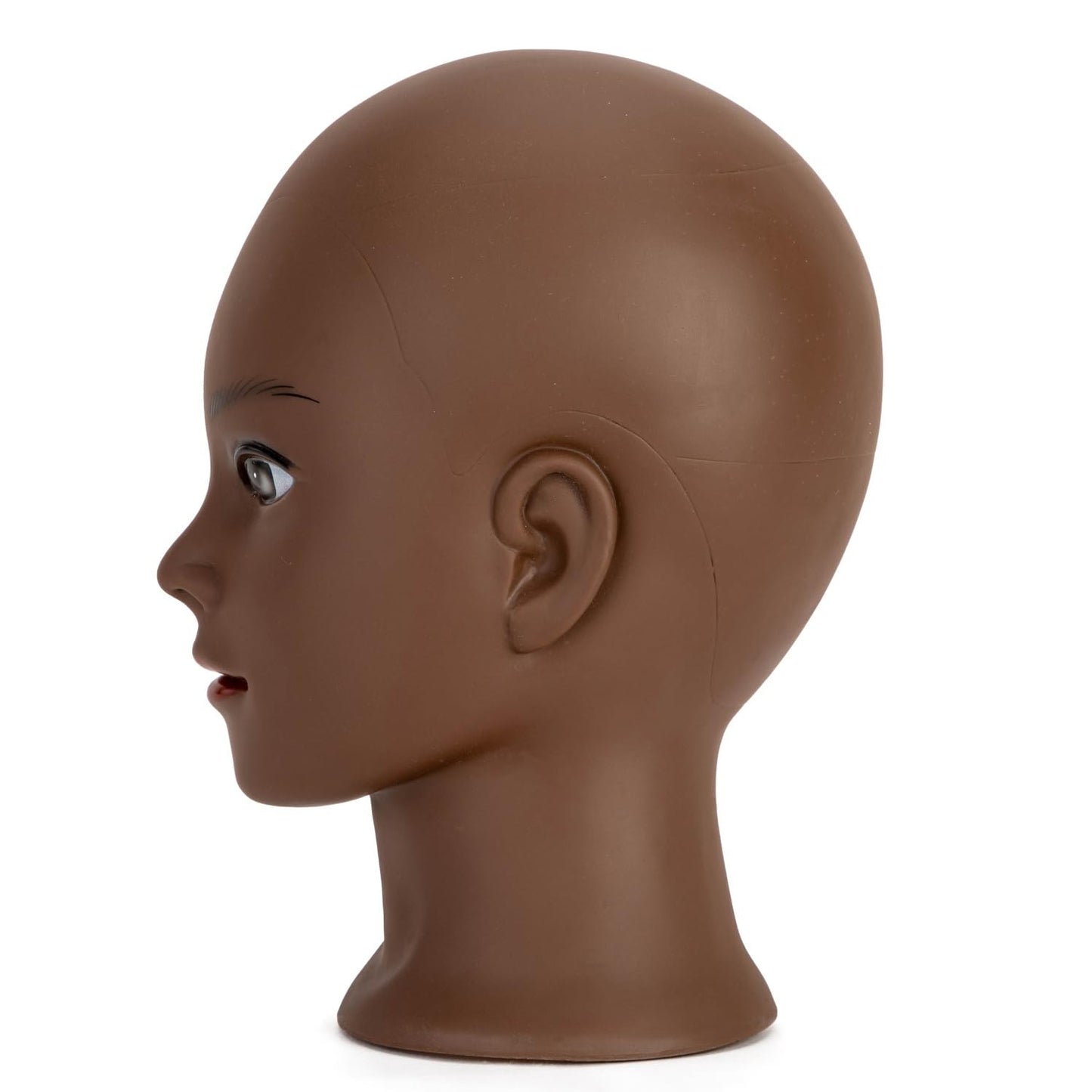 koskusder Bald Mannequin Head Brown Female Professional Cosmetology Training Mannequin-Bald for Wig Making and Display Hat Helme