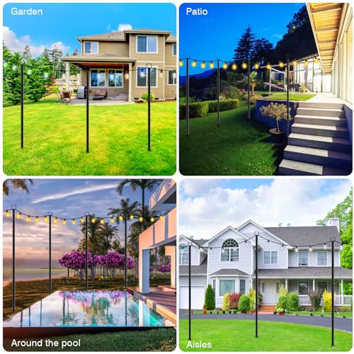 LETIANPAI 4 Pack String Light Poles,10 Ft Metal Poles with Fork for Outdoor String Lights,Outdoor Light Poles with Fork,Po...