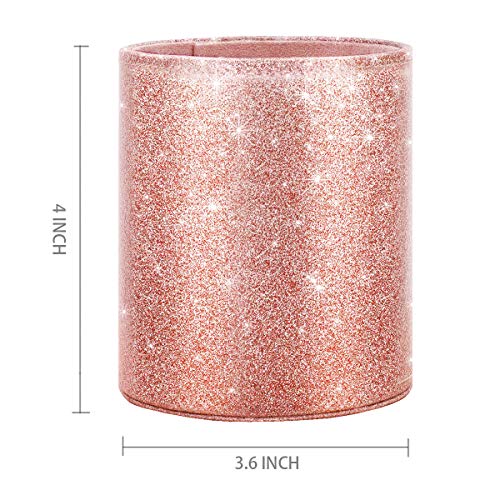 WAVEYU Pen Holder for Desk, Pencil Cup Pink Glitter Bling for Women Girls, Luxury Makeup Brush Holder Large Pu Leather Mul...