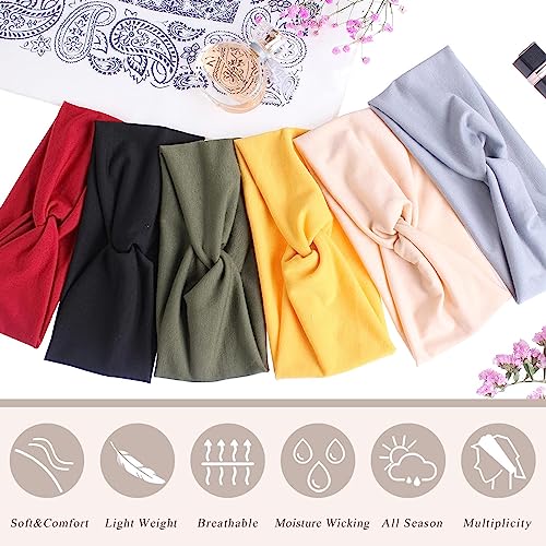 XTREND 6 Pcs Women's Headbands Twisted Cross Elastic Head Band Yoga Workout Head Non-Slip Sweat Soft Headbands Solid Color...