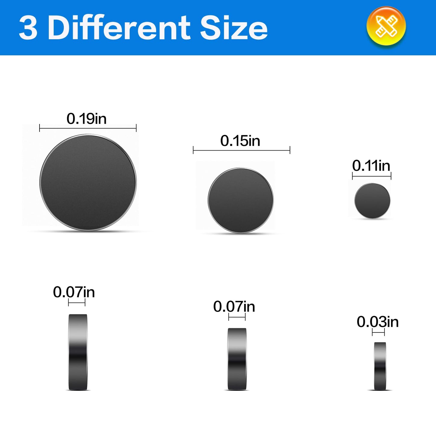 TRYMAG Black Small 400Pcs Rare Earth Magnets, 3 Different Sizes Tiny Mini for Crafts, Small Round Fridge Magnets for Miniatures, Refrigerator, Office, Kitchen, Cabinet