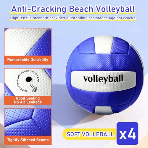 Soulchen 4 Pack Volleyball Official Size 5 Soft Official Volleyballs Kits with Pump Needles Mesh Bag Beginners Training Eq...