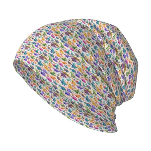 sackhg Many Colorful Cartoon Dinosaurs Print Winter Beanie Hat Men Women Soft Lightweight Thermal Cap for Outdoor Skiing Wear