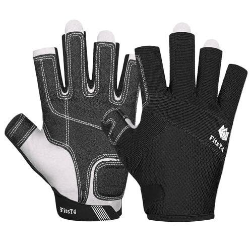 FitsT4 Sports Kayaking Gloves 3/4 or Full Finger Padded Palm Fingerless Gloves for Men Women Youth Perfect for Sailing Pad...