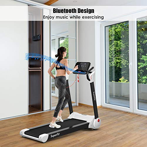 Goplus 3HP Treadmill with Desk Workstation, Superfit Foldable Treadmills for Home Office, Adjustable Height, Bluetooth Spe...