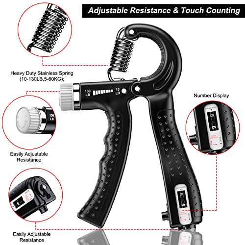 KDG Hand Grip Strengthener 2 Pack Adjustable Resistance 10-130 lbs Forearm Exerciser，Grip Strength Trainer for Muscle Buil...