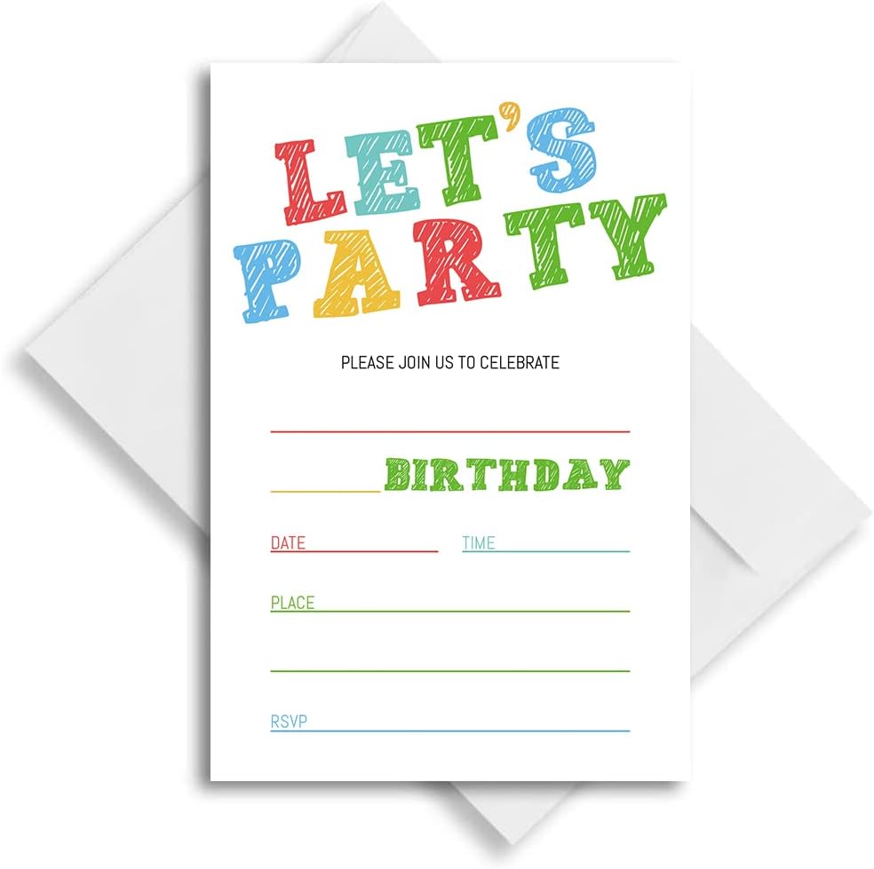 Simple Colorful Birthday Invitations, Birthday Invitations for Boys Teens Kids Girls, Birthday Invitations, birthday party invitations. (Let's Party(021))