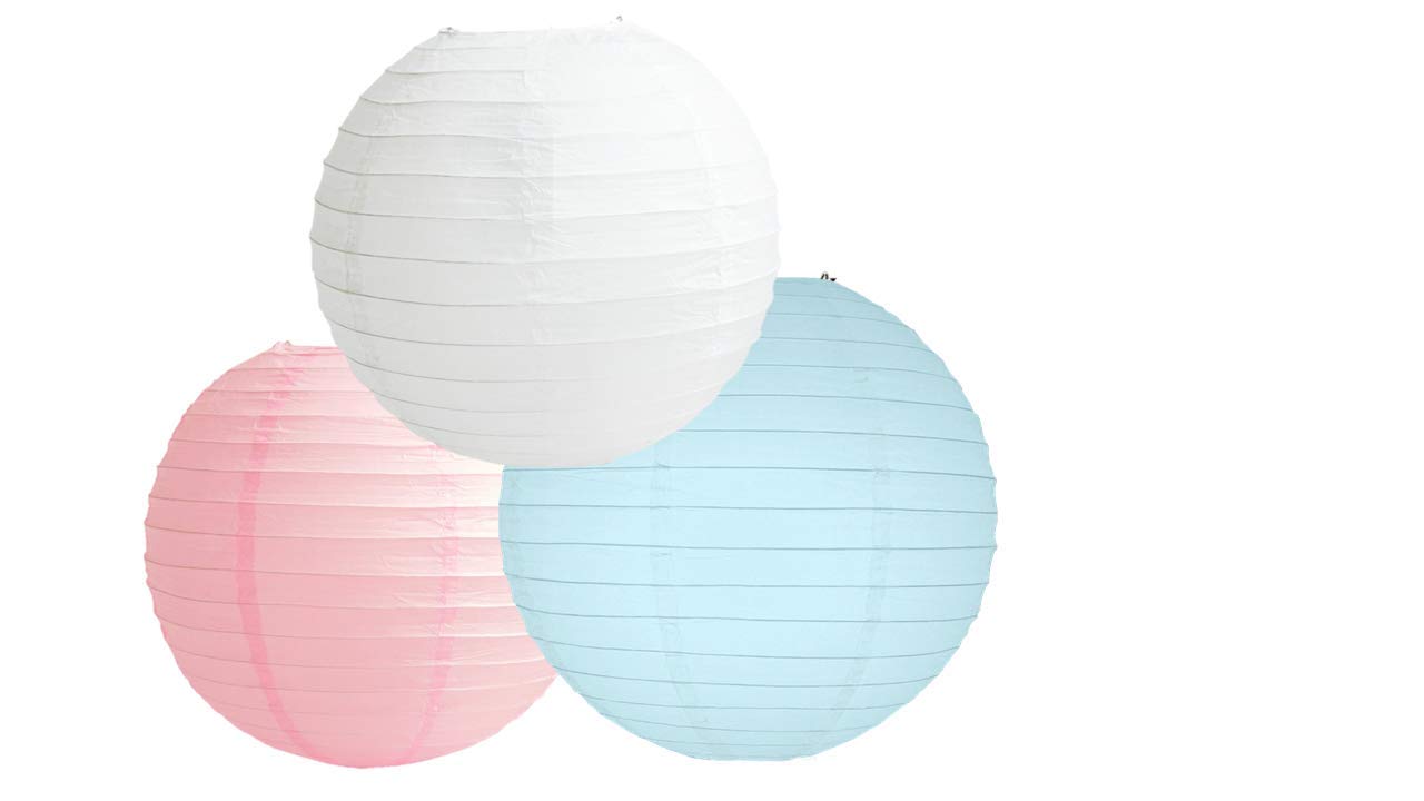 Matissa Paper Lanterns - Mix Color Packs Of 3, 12 Round Baby Pink Blue Shade, Paper Party Decorations