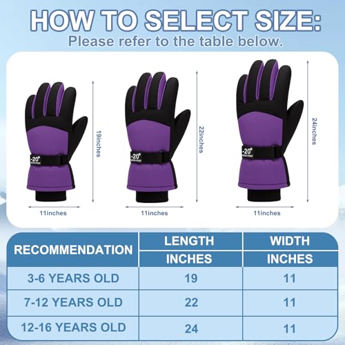 XiuGlimpse Ski Gloves, Valentines Day Gifts Waterproof & Breathable Snowboard Mittens for Boys & Girls, Winter Warm Gloves