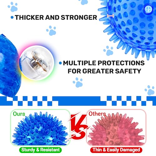 Ousiya 6 Pack 2.5" Light Up Squeaky Dog Balls, Spiky Dog Toy Balls for Puppy Small,Medium Dogs