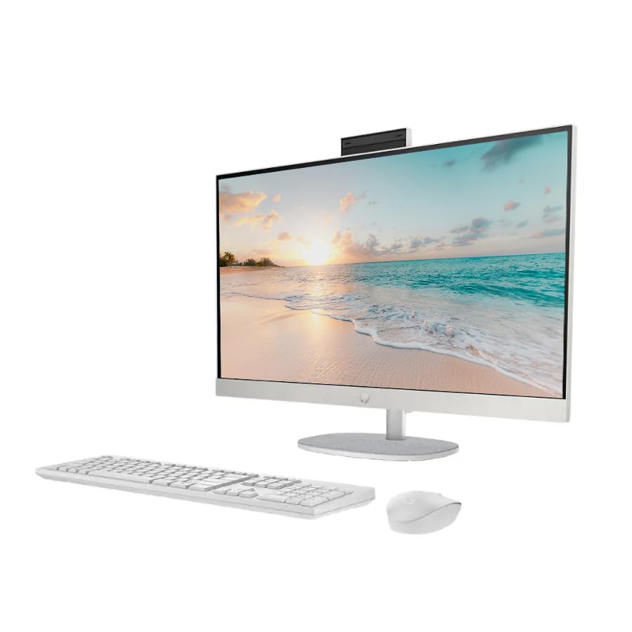 HP 27" FHD Touchscreen All-in-One Desktop Computer, Quad-Cores Ryzen 5 7520U, Windows 11, Wireless Keyboard & Mouse, Silve...