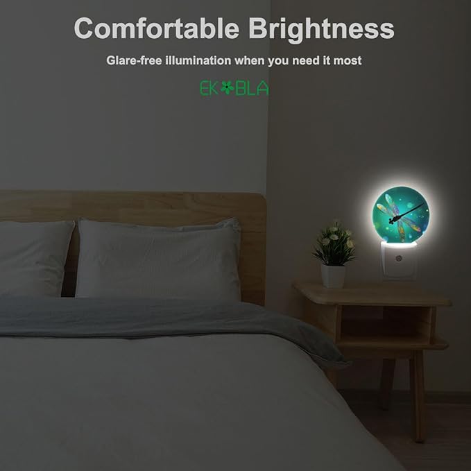 EKOBLA Dragonfly Night Light Fantasy Green Dragonfly Night Lights Plug into Wall for Boys Girls, Led Lamp for Stairway/Hallway/Bedroom 0.5W Nightlight Sleep Friendly