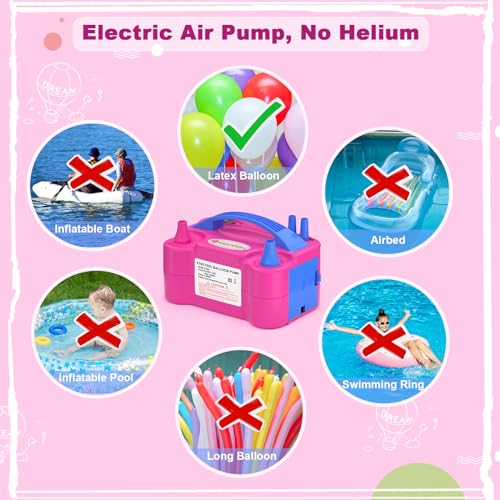 IDAODAN Electric Balloon Pump, Portable Electric Balloon Blower Machine Balloon Air Pump Dual Nozzle Rose Red 110V 600W Ba...