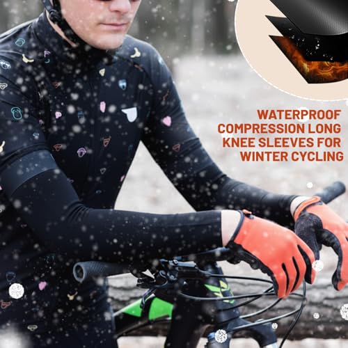 Cutecrop 2 Pairs Waterproof Thermal Arm Sleeves for Men Fleece Compression Arm Warmers for Winter Outdoor Cycling Running