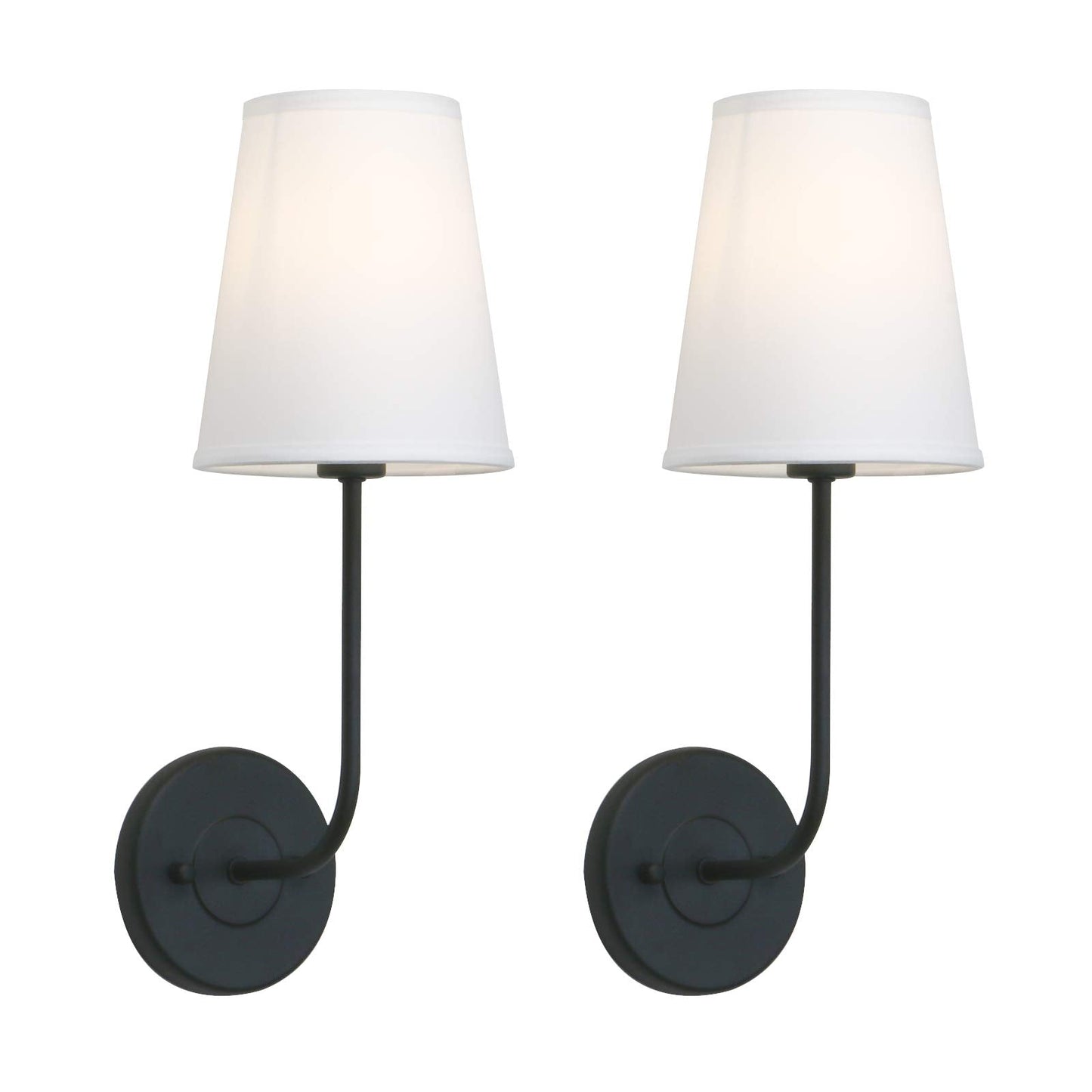 Pathson Industrial Wall Sconces Lighting Set of 2, Vintage Design, Metal, White Fabric Shade, Black Finish, Model XLYT803H2