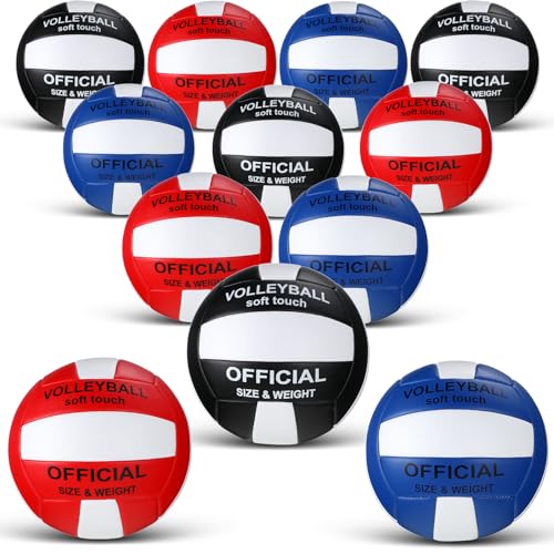 Jexine 12 Pcs Volleyball Official Size 5 Bulk Soft Volleyball with 2 Pump Outdoor Indoor Beach Volley Ball for Beach Play ...