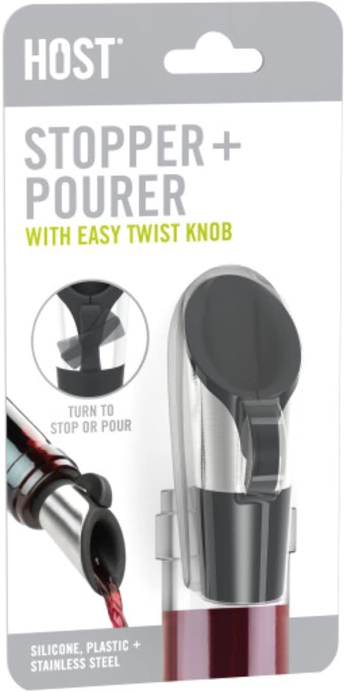 HOST Wine Bottle Pourer and Stopper, Corker for Wine Bottles with Bottle Pouring Spout, Wine Stopper Pourer Combination Set of 1