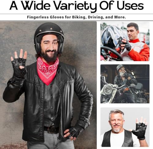 Hugger Fingerless Black Leather Gloves w/Gel Padded Palms - Driving, Motorcycle Riding, Police, Outdoor