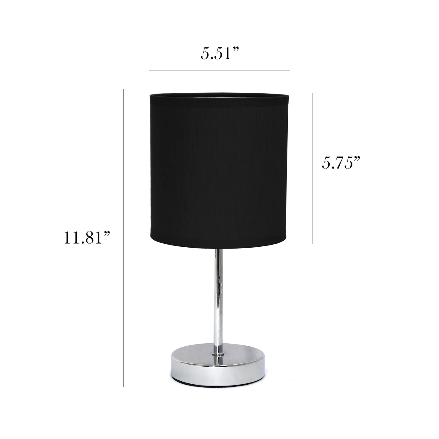 Simple Designs Mini Table Lamp LT2007-BLK, Chrome, Fabric Shade, Black, No Bulb